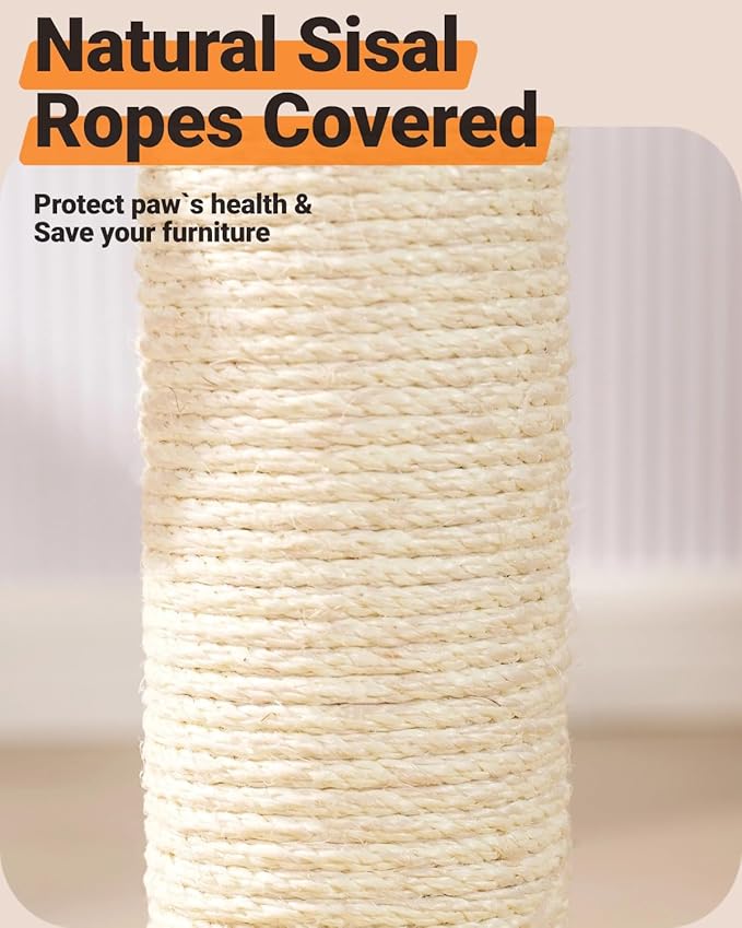 Happi N Pets 26" Cat Scratching Post with Perch, Natural Sisal Scratchers Trees for Indoor Cats, Featuring with Hanging Balls & Cozy Cat Bed, Stable Cat Scratch Posts for Kittens-Smoky Gray