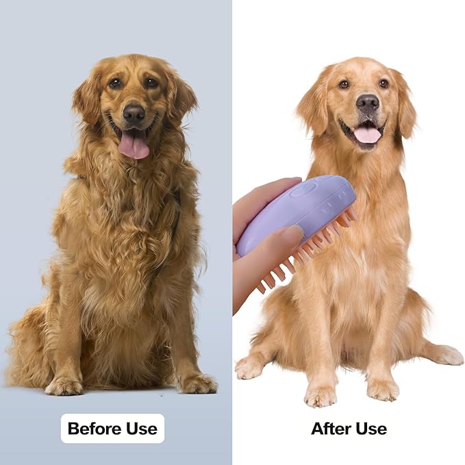 3in1 Cat Steam Brush,Quiet Cute Rechargeable Steamy Pet Brush for Long/Short Hair Dog/Cat Shedding&Grooming&Cleaning,with USB Cable,Effectively Remove Floating&Tangled Hair-Purple Cat Paw