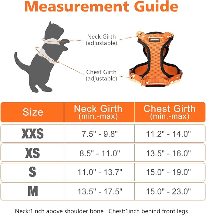 Dooradar Cat Harness and Leash Set, Escape Proof Safe Adjustable Kitten Vest Harnesses for Walking, Easy Control Soft Breathable Mesh Jacket with Reflective Strips for Cats, Orange, XS