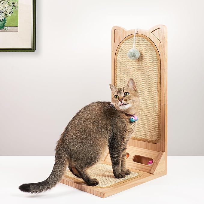 L Shaped Cat Scratcher, LitaiL Cat Scratching Post with Ball Toy, Sisal Cat Scratch Pad, Protecting Furnsiture Cat Scratching for Indoor, Large Size Cat Scratcher for Cats