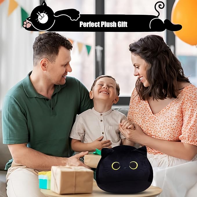 10'' Cute Black Cat Plush Toys, Soft Pillow Squishy Plushies, Kawaii Cat Stuffed Animals for Home Decoration, Gift for Cat Lovers, Kids, Boys & Girls (Black, 10 Inch)