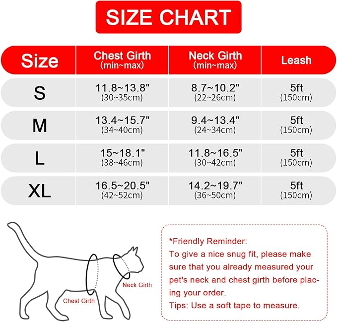 Cat Harness and Leash Set, Upgraded Escape Proof Adjustable Kitten Vest with Lead for Small Cat Outdoor Walking, Soft Breathable Mesh Jacket with Reflective Strips for Dark Night (S, Fresh Red)