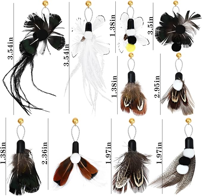 10 Pieces Cat Insect Feather Toys Replacement Cat Toy Wand Refills Interactive Cat Teaser Wand Attachments with Bell for Cat Toys