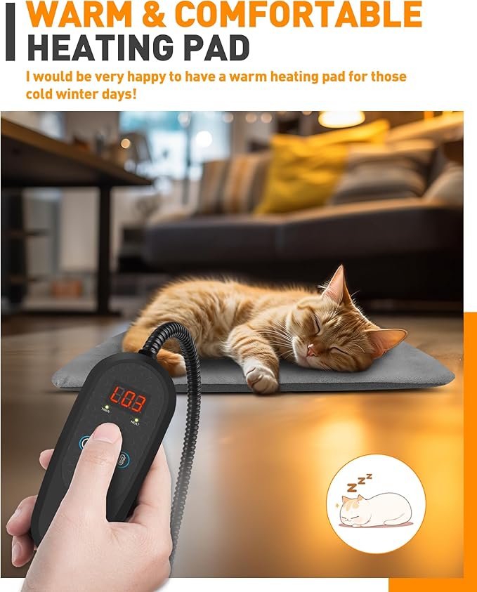 Pet Heating Pad Temperature Adjustment Dog Heating Pad Anti-bite Puppy Heating Pad with Timer Cat Heating Pad Indoor Waterproof Pet Warming Pad Electric Heated Bed Mat Dog