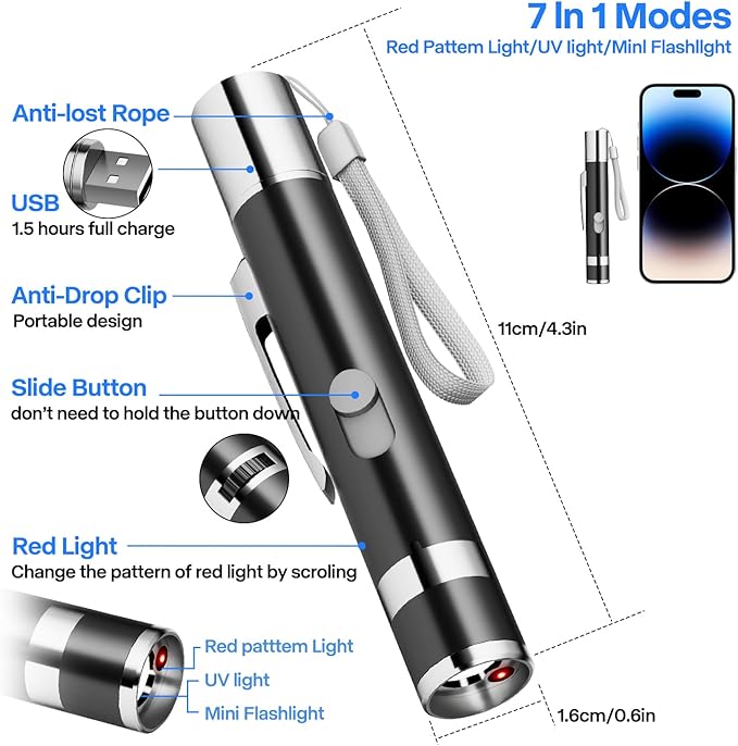 2 Pack Cat Toys, Cat Toy Red Pointer for Indoor, Rechargeable, 5 Adjustable Patterns, 3 Modes Training Chaser Pet Toy Pointer, Interactive Pet Cat/Dog Toy for Cats Fun Playing Exercise(Black)