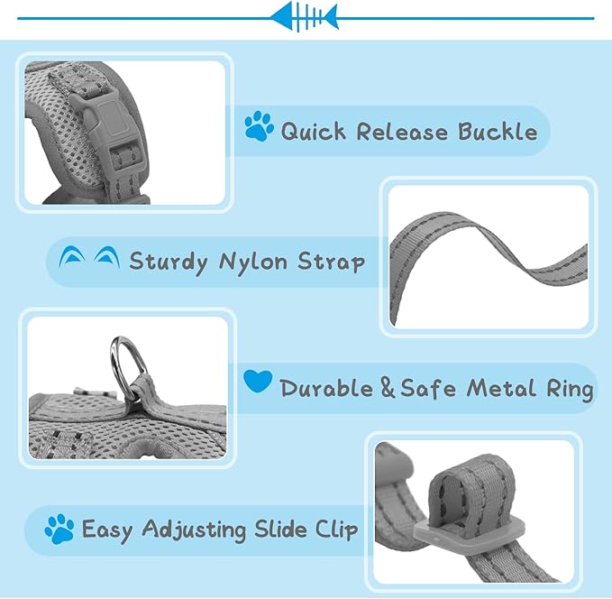 Supet Cat Harness and Leash Set for Small to Large Cats Adjustable Cat Vest Harness with Reflective Trim Universal Cat Leash and Harness for Cats/Puppies