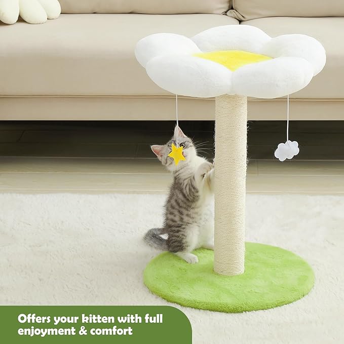 Cute Cat Scratching Post, Flower Cat Tree for Indoor Cats, Cat Scratcher with Bed, Sisal Scratch Posts Kittens Bed Large Perch Modern Small Cat Tower with Hanging Toys