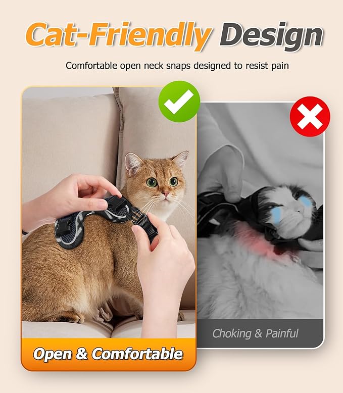 Halypet Cat Harness and Leash Set [H500 Pro Escape Proof Cat Harness for Walking, Adjustable Breathable Soft Travel Cat Leash, Reflective Strips Kitten Harness