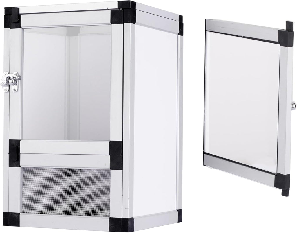 8" x 8" x 12" Bright White Reptile Cage, Rainforest Habitat with Acrylic Door, Ventilated Terrarium for Geckos, Frogs, Snakes, Easy Assembly