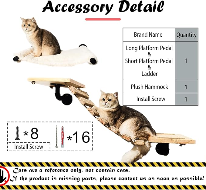 Cat Wall Frame for Climbing. Handcrafted Pine Furniture: Sisal Rope Suspension Bridge, Cat Hammock, Steps and Travel Platform. Suitable for Climb, Perch, Activity. DIY Cat Highway and Cat Wall.