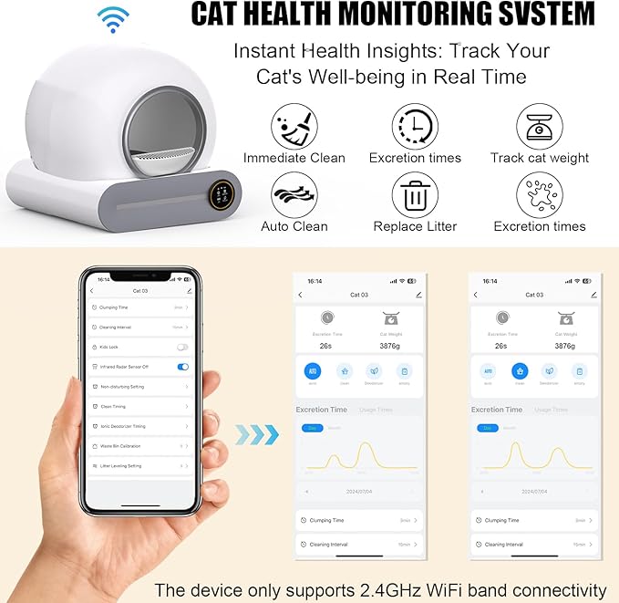 Automatic Cat Litter Box, 65L/9L Large Self Cleaning Cat Litter Box for Multiple Cats, White Cat Litter Box with Remote App Control via WiFi Connection, Quality Scooping-Free Cat Accessories