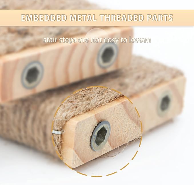 Cat Wall Steps,Cat Climbing Stair Shelf, Four Step Wood Cat Stairway with Jute Rope for Small Kitty Cats Perch Platform Supplies Cats Scratching Post