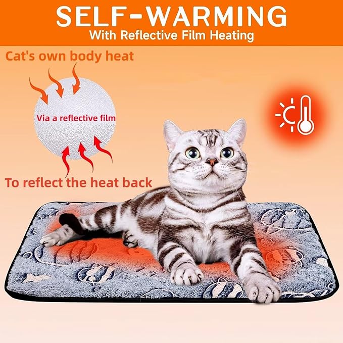 Paw Legend Self Warming Cat Bed Mat (25.6" x 19.7") Self Heating Cat Dog Pad Ultra Soft Extra Warm Thermal Indoor Outdoor Sleeping Washable Non-Slip Bottom Dog Heating Pad