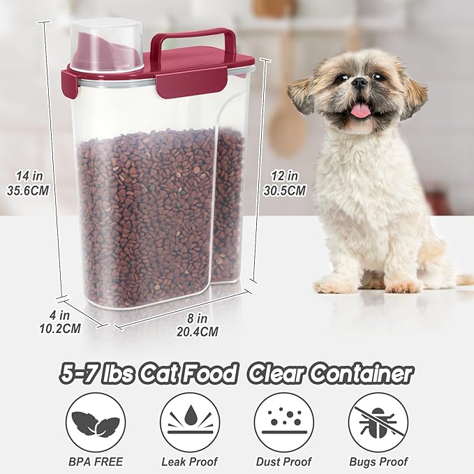 5-7LBS Dog Food Storage Container,Cat Food Storage Contain PBA-free. The Pet Food Storage Container with 4 -Buckle Handle Design is Leak Proof, Easy to Clean and Portable-Elegant Red