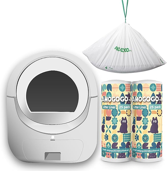 50 Pack Litter Box Liner Bags, Compatible with BCHARYA Self-Cleaning Cat Litter Box, Replacement Waste Bags, Drawstring Leak-proof Automatic Cat Litter Trash Bags, 25.2" x 11.81"