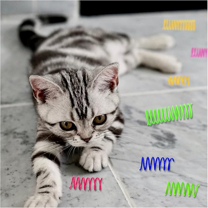 Andiker Cat Toys for Indoor Cats, 4 Big Cat Springs & 8 Small Springs Cat Interactive Toy for Swatting, Biting, Hunting Cat Creative Toy to Kill Time and Keep Fit Colorful Plastic Spring (12pc)