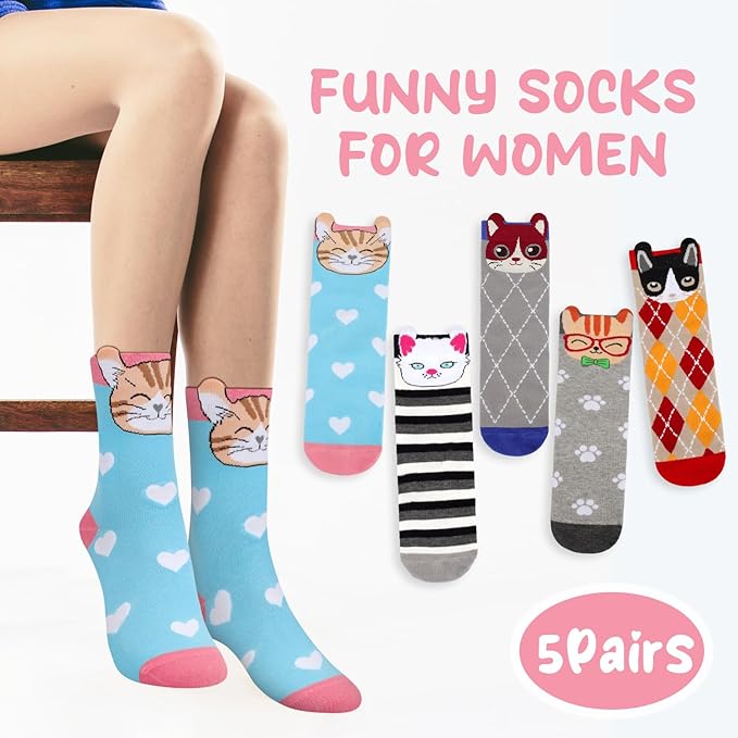 AGRIMONY Women's Cat Socks Cute Animal Socks Dog Valentines Easter Fun Gifts for Women