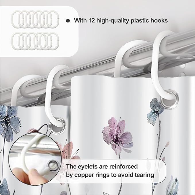 AWERT Wildflower Shower Curtain for Bathroom Watercolor Floral Shower Curtain with Hooks Waterproof Flower Printing Fabric Bathroom Decor 72x84 inch