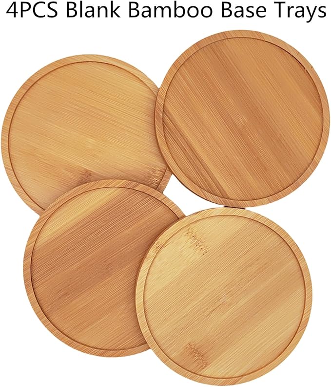 4PCS Mosaic Bamboo Coasters for Crafts, Blank Base Trays, Drinking Cup Coaster, Plant Coaster, Art Plate,DIY Mosaic Supplies (Round L)
