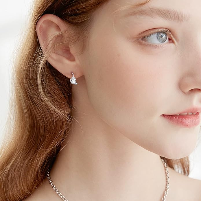 925 Sterling Silver Cat Earrings Cute Animal Kitten Stud Earrings cat Jewelry Gifts for Women Girls Hypoallergenic Earrings for Sensitive Ears