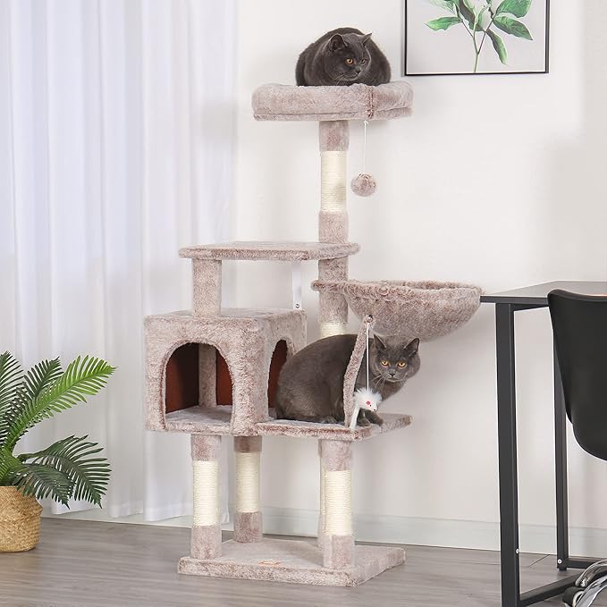 Heybly Cat Tree with Toy, Cat Tower condo for Indoor Cats, Cat House with Padded Plush Perch, Cozy Hammock and Sisal Scratching Posts, Muchroom HCT004MU