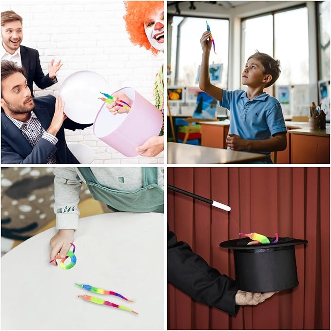 10 PCS Rainbow Fuzzy Worms On String Bulk Trick Toy Party Favors for Kid Cat ，Fuzzy Worm Toys String Pets