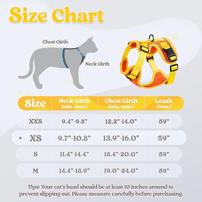 rabbitgoo Cat Harness and Leash Set, Escape Proof Soft Adjustable Vest Harnesses for Outdoor Walking, Easy Control Breathable Kitten Jacket with Reflective Strips, Orange & Yellow, XS