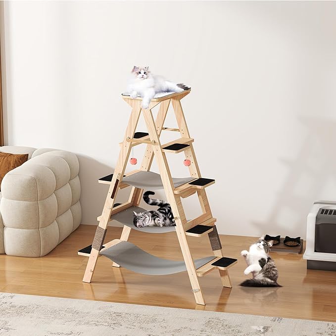 5.3 Fts Height Cat Climber 5 Tiers Cat Climbing Shelves with Hammocks - Multi-cat Family Gospel, Luxury Cat Climbing Tree for Cat Exercise and Relaxing, Top Soft Cat Bed for Far-Reaching Views