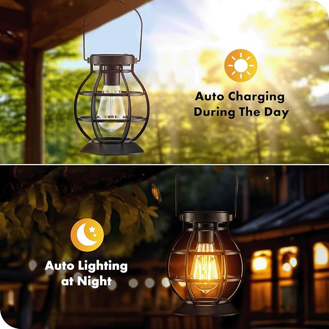 2 Pack Solar Lanterns Outdoor Hanging Lantern Lights, Metal Decor Lantern, Waterproof LED Decorative Garden Light - Garden Decoration for Patio, Yard, Pathway, Landscape