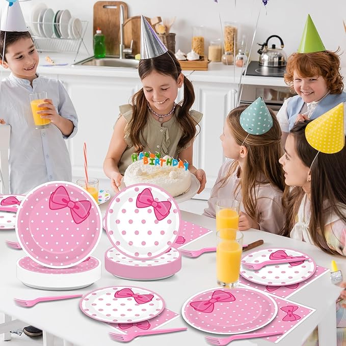 200 PCS Pink Cat Party Supplies Cute Cat Birthday Paper Plates and Napkins Tableware Set Cats Dinner Dinner Dessert Plates Decorations for Birthday Baby Shower Cute Bow Party Favors for 50 Guests