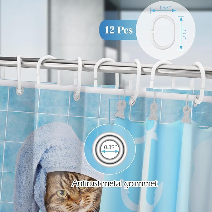 Aimego Extra Long Shower Curtain - Funny Bathing Cat Cute Kitten Taking Shower with Rubber Ducks Fabric Cloth Shower Curtain Set with 12 Hooks for Bathroom Decor Accessories Bathtub Curtain, 72"x84"