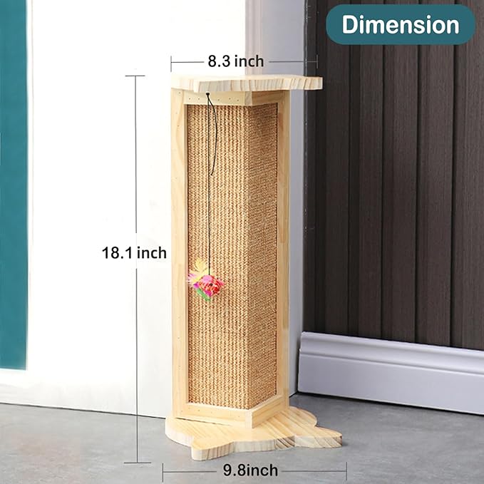 Cat Corner Scratcher, Couch Corner Cat Scratcher, Wood Corner Scratching Post for Wall, 18" Sisal Cat Scratcher for Couch Corner Indoor Cats with Mouse Toy