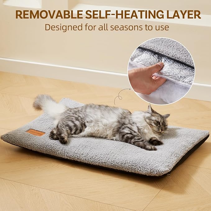 Self Warming Cat Bed Self Heating Cat Pad 24 x 18 inch Thermal Pet mat for Indoor Outdoor Pets Double Filled Cat Mat with Washable Removable Cover Non-Slip Bottom (Light Gray)