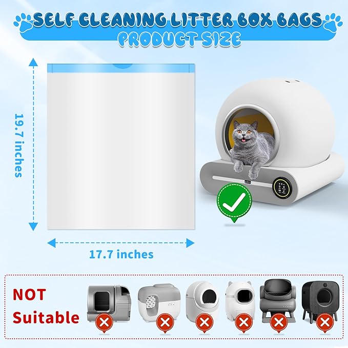60 Count Cat Litter Box Liners Bags, Extra-Thick Cat Waste Bags for Self-Cleaning Cat Litter Box, Drawstring Litter Liner Trash Bags for Automatic Cat Litter Box Self Cleaning-17.7" x 19.68"