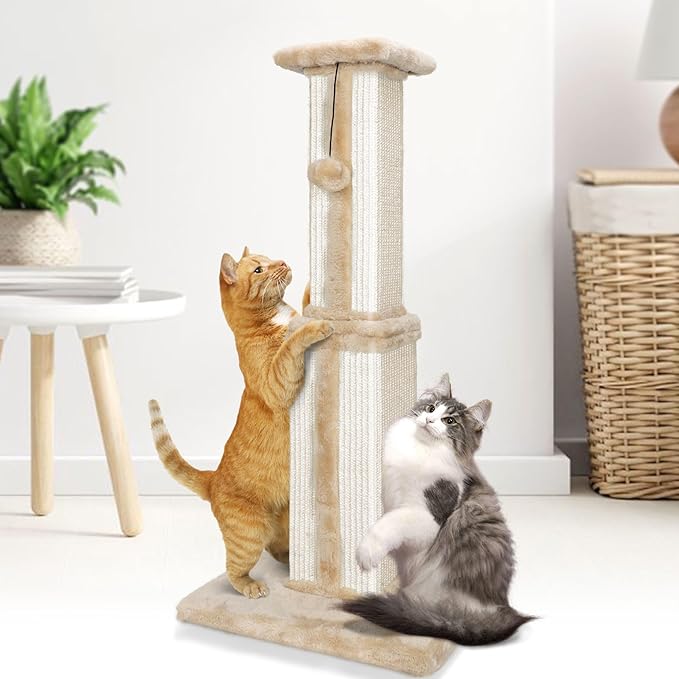 Topmart 31" Tall Cat Scratching Post for Indoor Cats Kittens, Sisal Scratching Post with Hanging Ball, Beige
