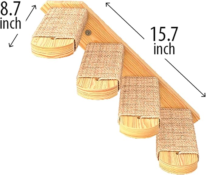 Skywin Cat Steps - Grey Solid Rubber Wood Cat Stairs Great for Scratching and Climbing - Easy to Install Wall Mounted Cat Shelves for Playful Cats (Right to Left)