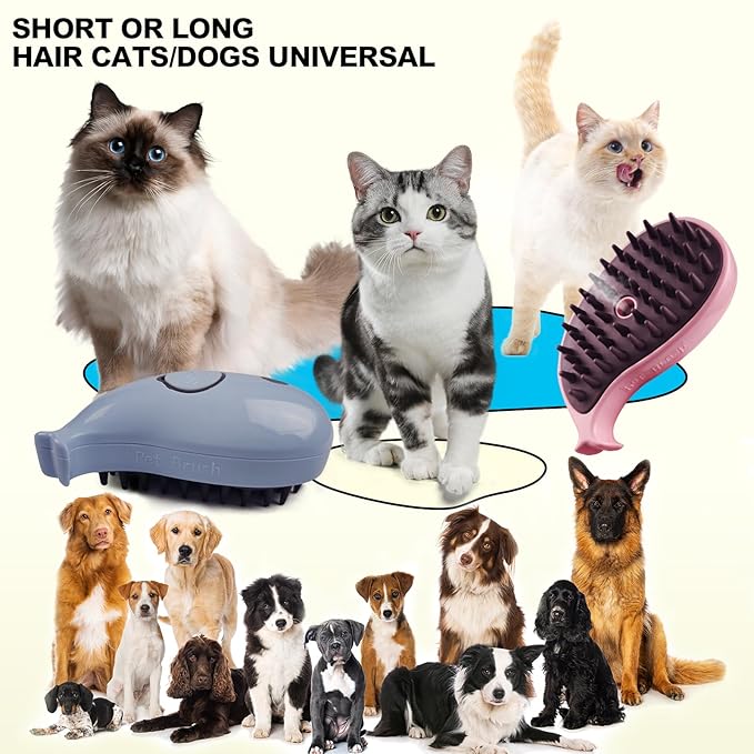 3in1 Cat Steam Brush,Multifunctional Rechargeable Cute Steamy Pet Brush for Short Or Long Hair Cats/Dogs To Massage/Clean/Eliminate Flying&Tangled Hair With USB Cable-Blue Whale