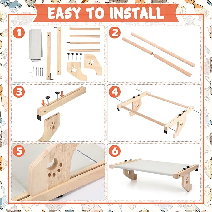 Pinkunn 2 Set Cat Window Sill Perch Adjustable Wood Small Cat Window Hammock Window Seat Cat Bed Windowsill Cat Shelf Indoor Kitty Cat Window Ledge Seat for Bedside Cabinet, Heavy Duty 33 Lbs (Gray)