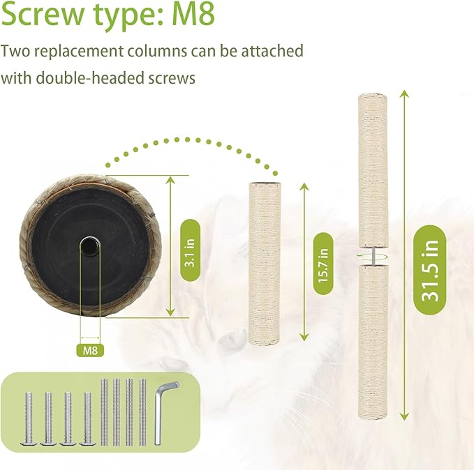 4 Pcs Cat Scratching Post Replacement for Indoor 15.7 x 3.1 Inches Cats Tree Replacement Parts Natural Sisal Cat Scratch Posts Refill Pole Part with M8 Screws Spare Cat Furniture Accessories