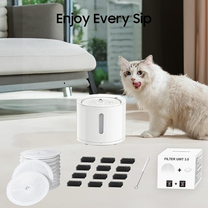 12 PCS Upgraded Filter Unit 3.0 Pet Cat Water Fountain Filters Fit For E versweet Solo 2/Solo SE, E versweet 3 Pro/2S/3, Including Replacement Filters and Replaced Foam Pump Filter (12 pcs)