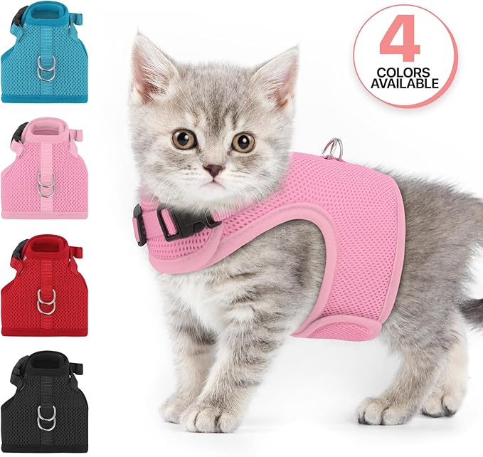 MoNiBloom Soft Cat Harness for Walking Escape Proof and Travel, Kitten Adjustable Breathable Vest Harness - Pink, XS