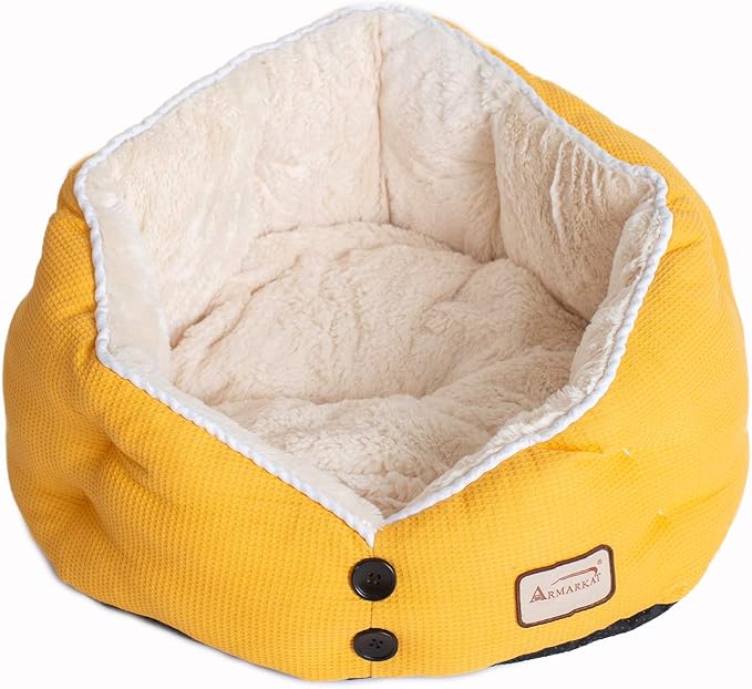 Armarkat Cat Bed Model C75HMB/MH Gold Waffle Texture Poly Blend and White, 22 x 18 x 14