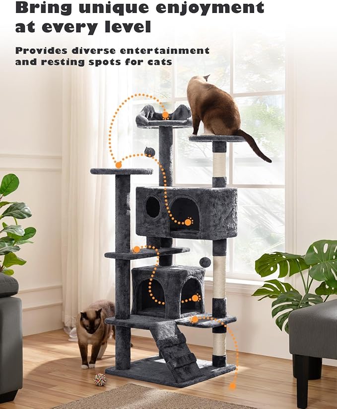 Yaheetech 54in Cat Tree Tower Condo Furniture Scratch Post for Kittens Pet House Play