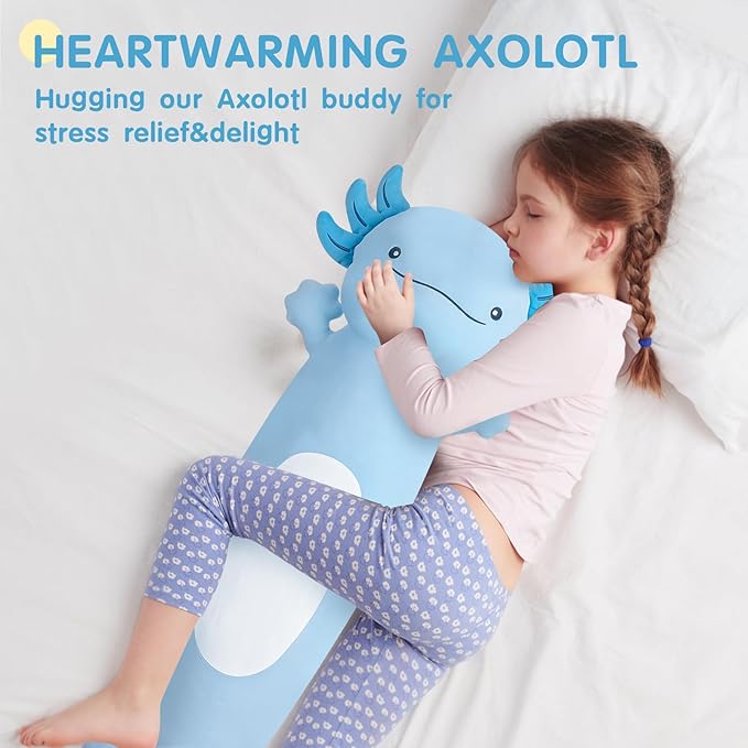 36 inch Cute Giant Blue Axolotl Plush Soft Body Pillow, Large Axolotl Stuffed Animals Toy, Squishy Plushies Gifts for Kids Boys Girls Birthday