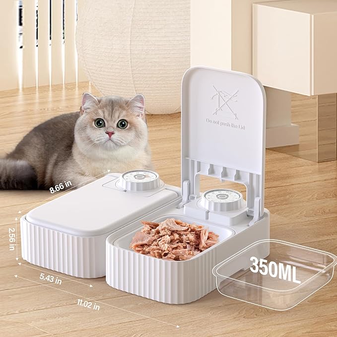 Automatic Timed Cat Feeder - 48 Hour Timer Double Cat Bowl with Dual Ice Pack Refrigerated Dispenser for Puppies and Kittens in Yogurt, Canned and Wet Food (Extra Large-Upgrade Double Bowl)