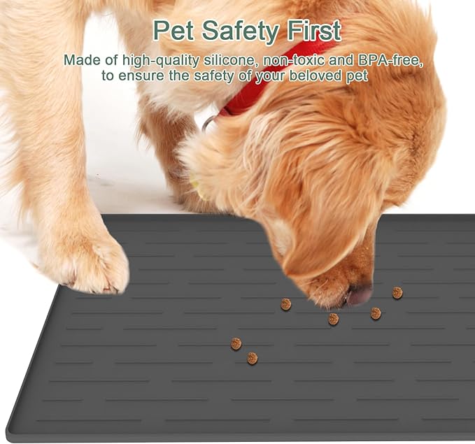 24"x16" Silicone Dog Food Mat with Raised Edges, Waterproof Non-Slip Pet Feeding Mat for Food & Water, Thick Durable Placemat for Cats and Dogs, Easy to Clean, Lake Blue