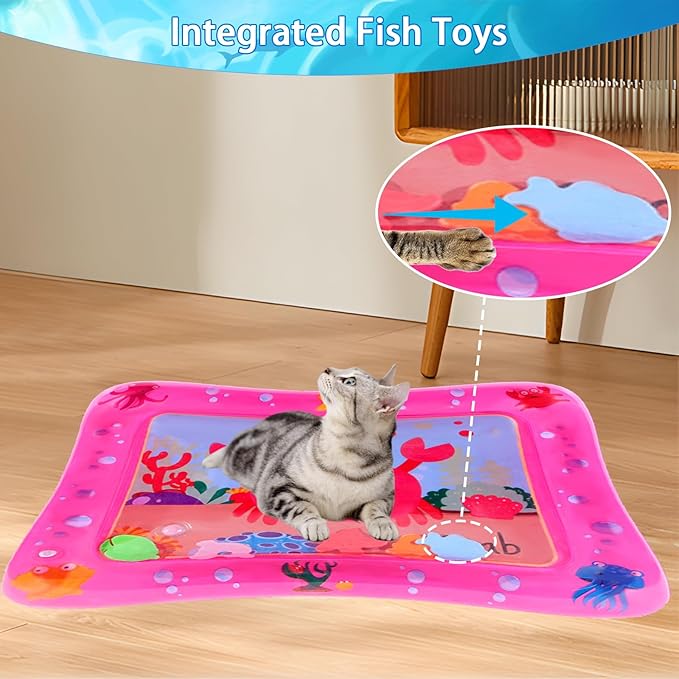 Oiuaymn Water Play Mat for Cats, Cat Water Sensory Play Mat，Cat Mat Toys for Bored Indoor Cats， Cooling Mat for Cats，Interactive Toys for Cats