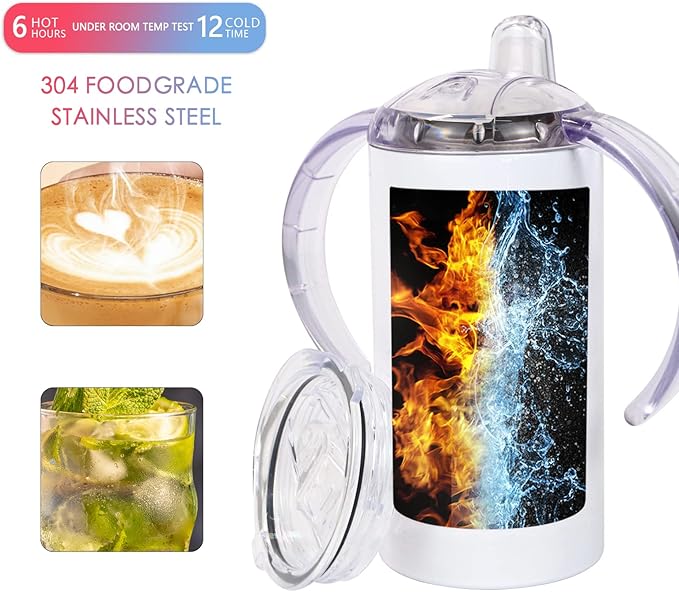 2 Pack Sublimation Blank Sippy Cup Tumblers with Handles Straight Stainless Steel Insulated Skinny Tumblers with Splash-proof Lid 12 oz Shatterproof Water Tumbler