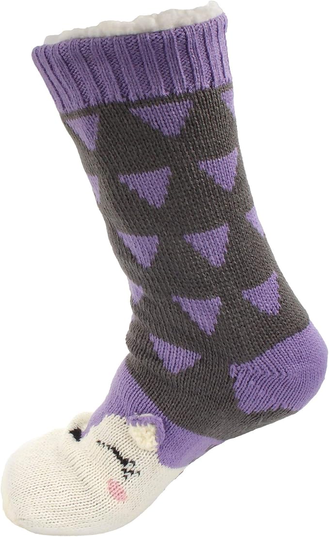 BambooMN Extra Thick Cozy Fuzzy Animal Thermal Cabin Plush Fleece-lined Knitted Crew Socks