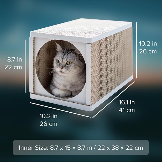 Cat Scratcher Tunnel, Cardboard cat House, Scratching Post for Indoor Cats, 360 Degree Comfort, Durable Design, Odor-Free, Easy Assembly, Perfect for Playful Kittens and Adult Cats, White